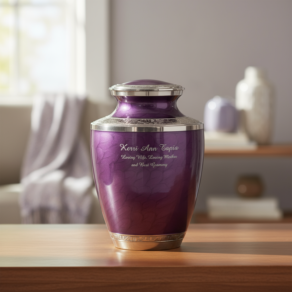 Mother of Pearl Purple Brass Adult Urn